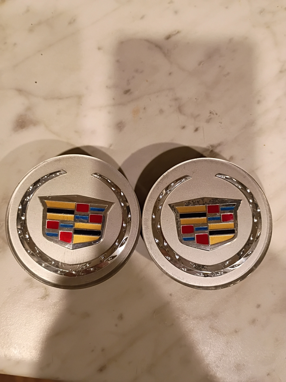 Cadillac Silver Center Cap Pair with Emblem - Silver
